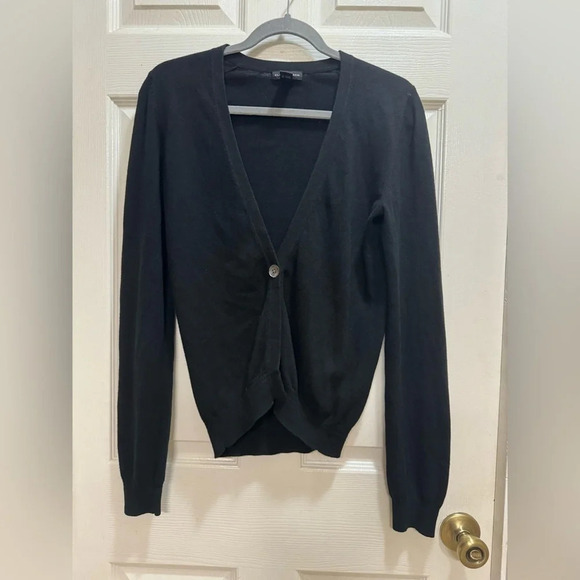 Club Monaco One Button Black Long Sleeve Cardigan Sz Small Cotton Cashmere - Picture 1 of 7